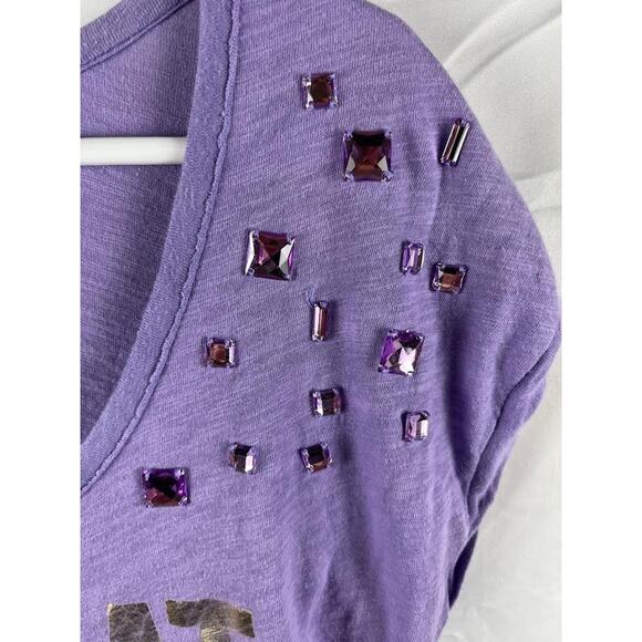 Victoria's Secret PINK purple Short Sleeve T-Shirt XS "Look at me" rhinestones - Picture 4 of 7
